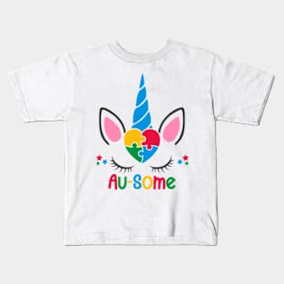 Autism Awareness Unicorn Heart Puzzle Piece For Princess Kids T-Shirt